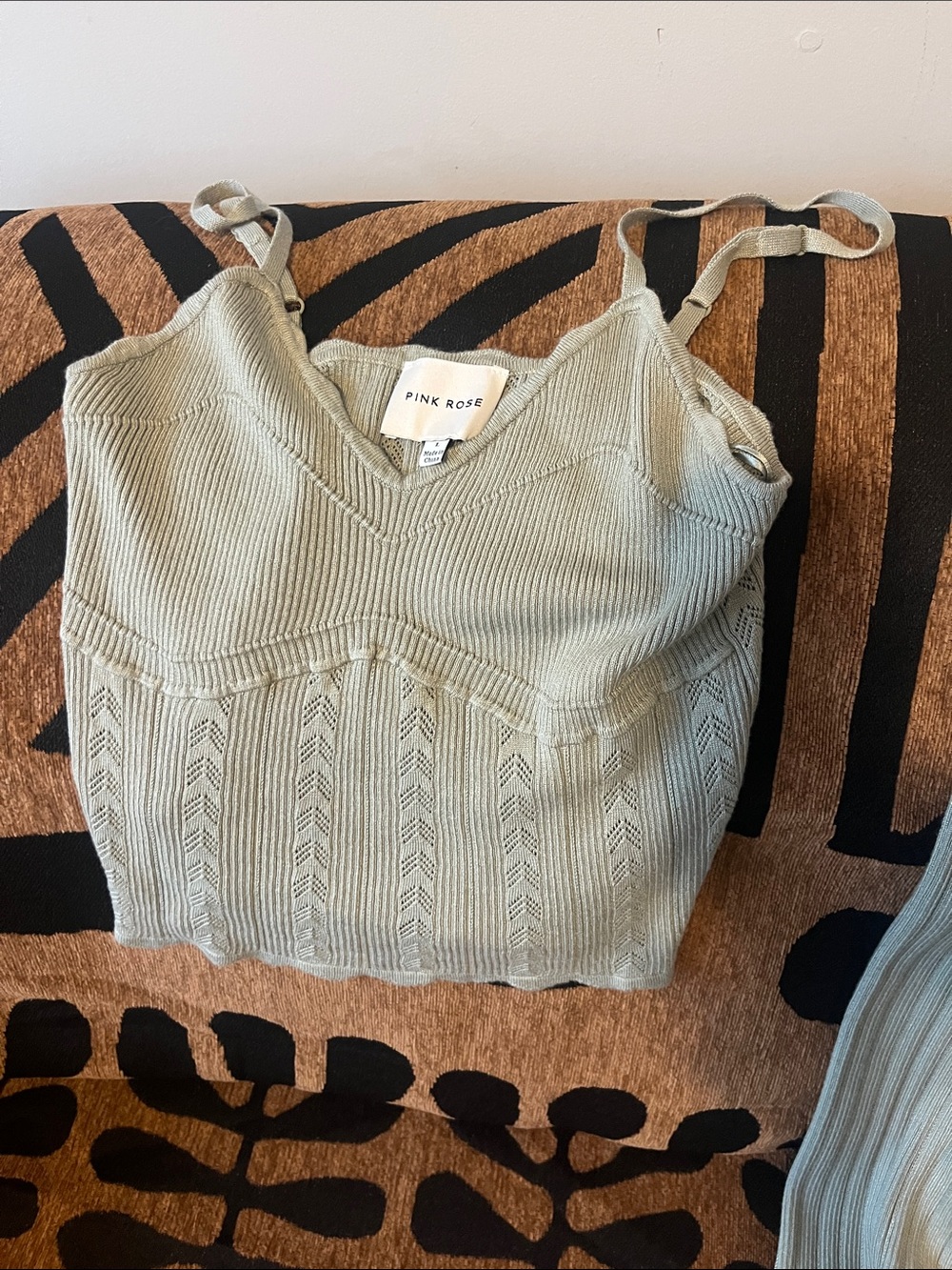 Pink Rose Sage Knit Camisole with Eyelet Detail